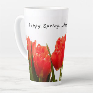 Caneca De Café Latte Tulipa Vermelha Feliz Primavera Flor