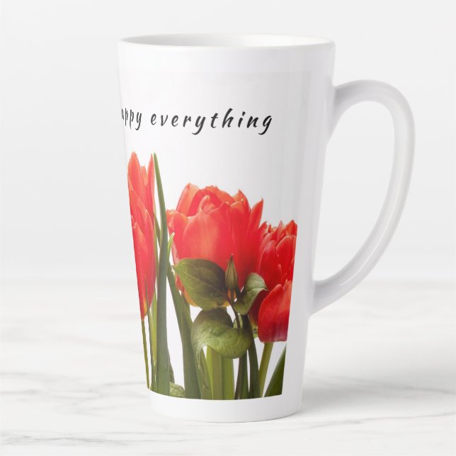Caneca De Café Latte Tulipa Vermelha Feliz Primavera Flor  (Direita)