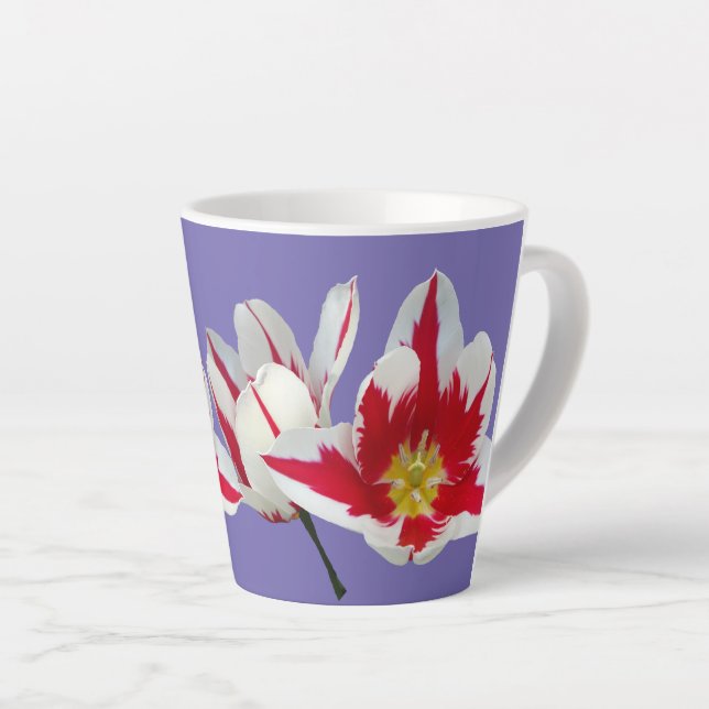 Caneca De Café Latte Tulipas brancas vermelhas Fechar Lilac Latte (Ângulo direito)