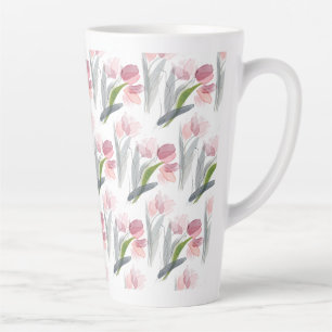 Caneca De Café Latte Tulipas Cor-de-Rosa Esbranquiçadas Cinza Verde Sal
