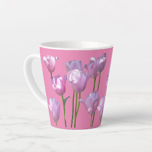 Caneca De Café Latte Tulipas Cor-De-Rosa Sunny. BC - Lata Rosa