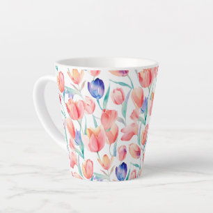 Caneca De Café Latte Tulipas de Aquarela Patterno Lata