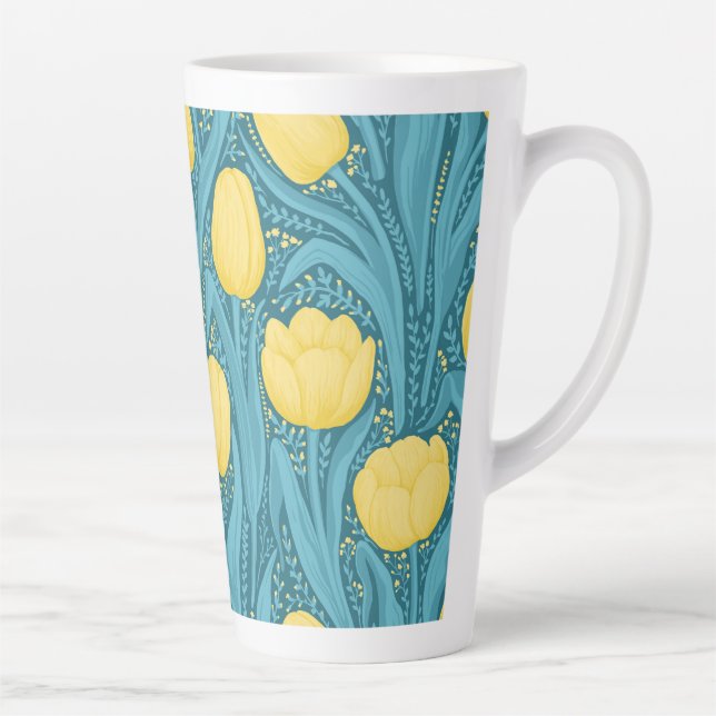 Caneca De Café Latte Tulipas em azul e amarelo (Direita)