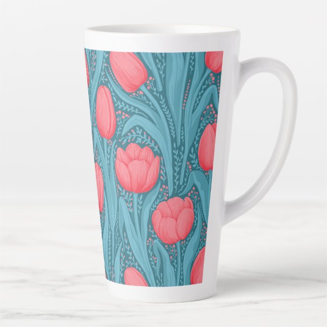 Caneca De Café Latte Tulipas em azul e vermelho (Direita)