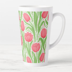 Caneca De Café Latte Tulipas em vermelho e verde