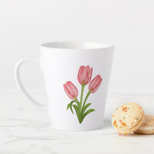 Caneca De Café Latte Tulipas, Lavanda, Girassol & Livro Antigo