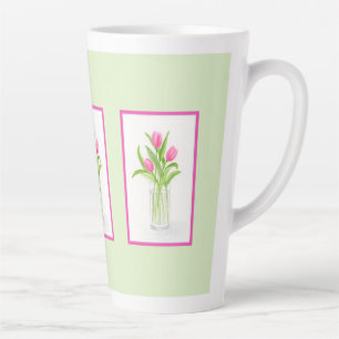 Caneca De Café Latte Tulipas na água aquarela pintada à mão