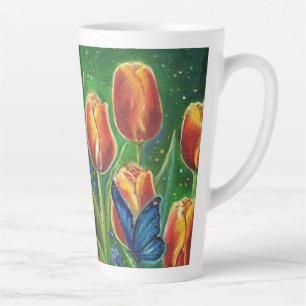 Caneca De Café Latte Tulipas variadas com borboletas por Renee Lavoie