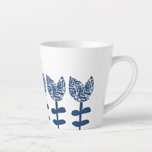 Caneca De Café Latte Tulipas Verdadeiras Azuis (Direita)