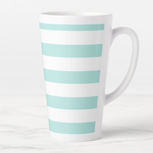 Caneca De Café Latte Turquesa Claro e Listrado Horizontal Largo Branco (Direita)