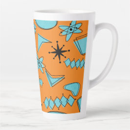 Caneca De Café Latte Turquesa de Formas Atômicas MCM em Laranja