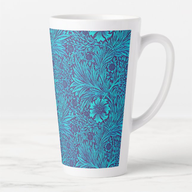 Caneca De Café Latte Turquesa venenosa padrão floral roxo escuro (Direita)