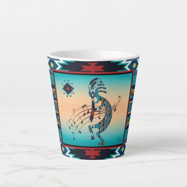 Caneca De Café Latte Turquoise Kokopelli Latte (Frente)