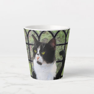 Caneca De Café Latte Tuxedo Cat em Pintura de Janela Arte Animal Origin
