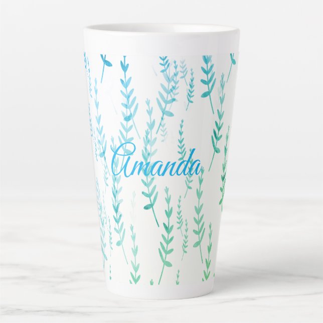 Caneca De Café Latte Twigs Pequenos com Folhas (Frente)
