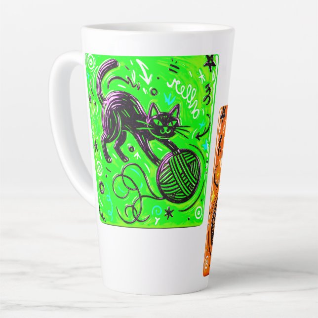 Caneca De Café Latte Two-Tone Neon Cat (Ângulo esquerdo)