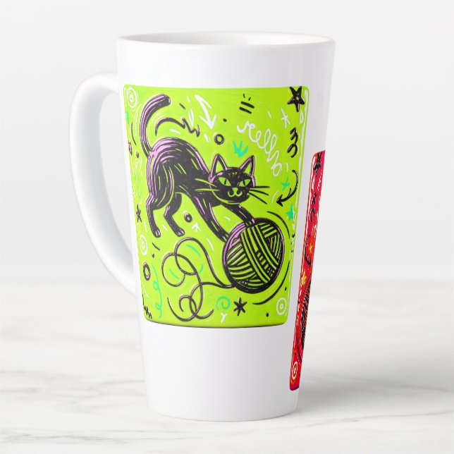 Caneca De Café Latte Two-Tone Neon Cat (Ângulo esquerdo)