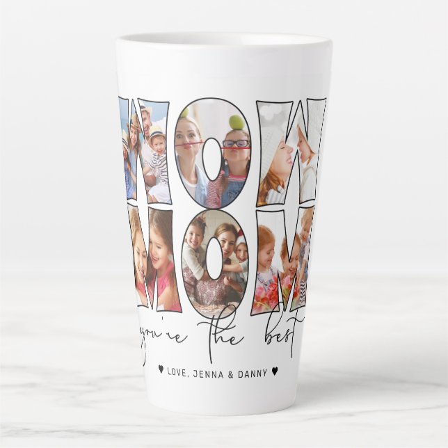 Caneca De Café Latte Uau Mãe Cita Moderno 6 Fotografias Branco (Frente)