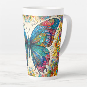 Caneca De Café Latte Um Balé Arco-Íris de Borboleta