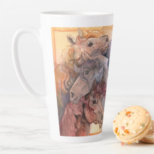 Caneca De Café Latte Um com os Cavalos de Herd Watercolor
