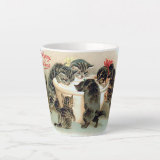 Caneca De Café Latte Um Feliz Natal Vintage Cat Latte Mug