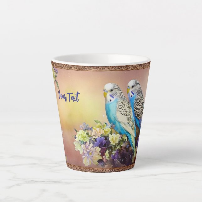 Caneca De Café Latte Um par de periquitos azuis (Frente)