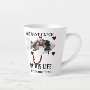Caneca De Café Latte Um pescador sortudo que combina foto de peixe casa