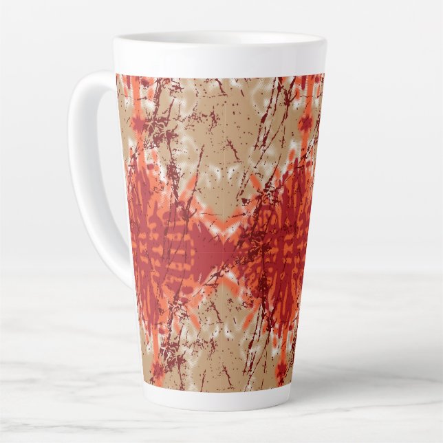 Caneca De Café Latte Um tecido que mostra um padrão laranja e castanho, (Ângulo esquerdo)