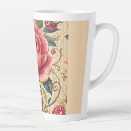 Caneca De Café Latte Uma Bela Rosa Cor-de-Rosa Chocante, Dourado, Luxuo