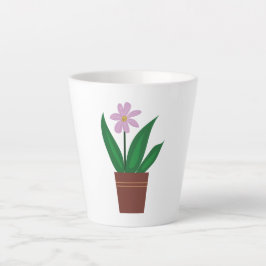 Caneca De Café Latte Uma Flor Roxa Em Um Vaso