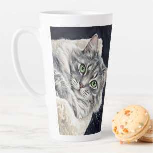 Caneca De Café Latte Uma gata chamada Rose com Olhos Verdes Marcantes