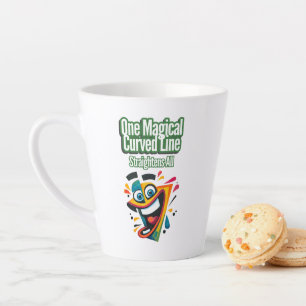 Caneca De Café Latte "Uma Linha Mágica Curva, Endireita Tudo: Sorria