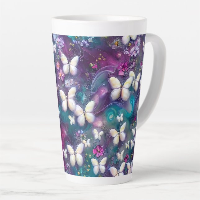 Caneca De Café Latte Uma Série de Borboletas Místicas Design 5 (Ângulo direito)