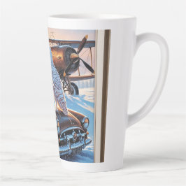 Caneca De Café Latte Uma uva de neve, um avião e um carro vintage