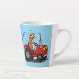 Caneca De Café Latte Uma vaca feliz e bonita dirigindo um desenho de tr