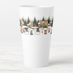 Caneca De Café Latte Uma Vila Envolta em Magia de Natal