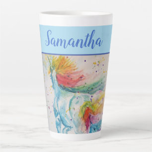 Caneca De Café Latte Unicorn Watercolor White Girls Name Art