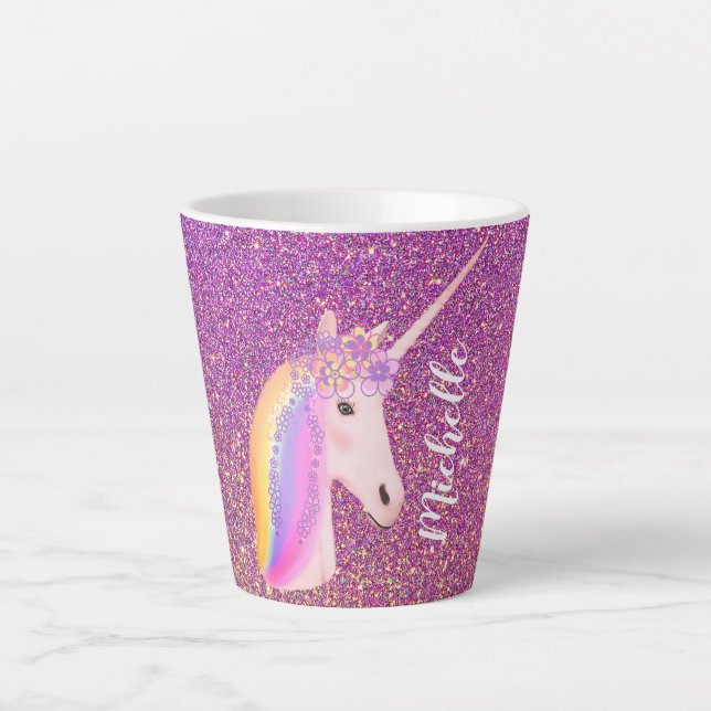 Caneca De Café Latte Unicórnio Rainbow Glitter Fantasy Maggie (Frente)