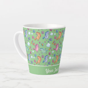 Caneca De Café Latte Unicórnios Whimsical e Flores Bonito Brilhantes