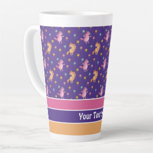 Caneca De Café Latte Unicórnios Whimsical e Padrão de Flores Bonito