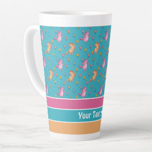 Caneca De Café Latte Unicórnios Whimsical e Padrão de Flores Bonito