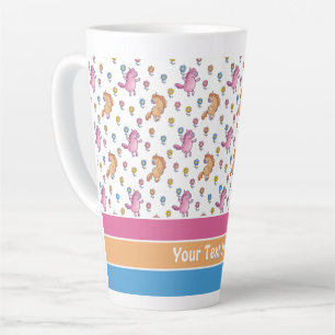 Caneca De Café Latte Unicórnios Whimsical e Padrão de Flores Bonito