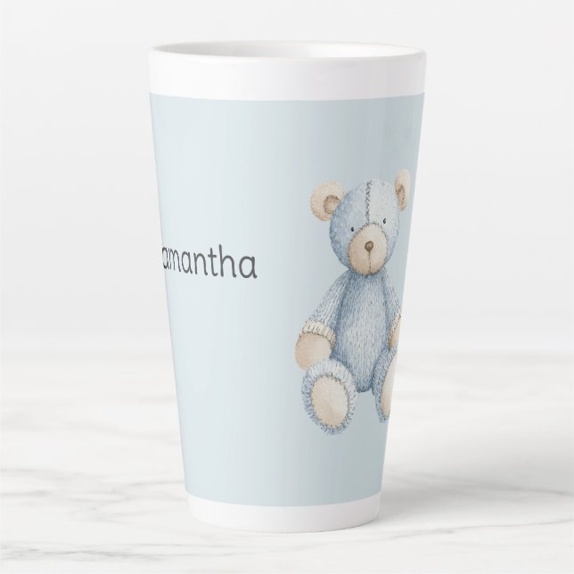 Caneca De Café Latte Urso de pelúcia azul   (Frente)