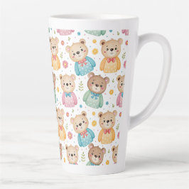 Caneca De Café Latte Urso de pelúcia e flores