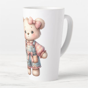 Caneca De Café Latte Urso de pelúcia pastel segurando flor vestindo mac
