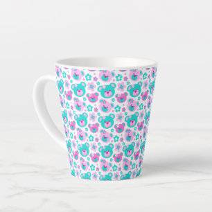 Caneca De Café Latte Urso-peludo-gráfico face a aqua rosa