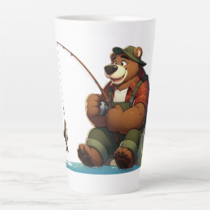 Caneca De Café Latte Urso pescador fofo ao ar livre