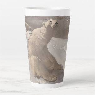 Caneca De Café Latte Urso polar a saltar na ilustração da colheita de n