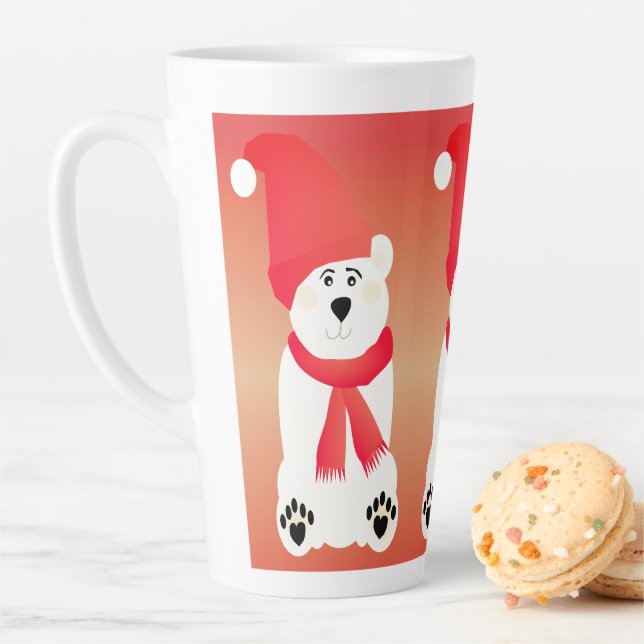 Caneca De Café Latte Urso Polar Vermelho e Branco (In Situ)