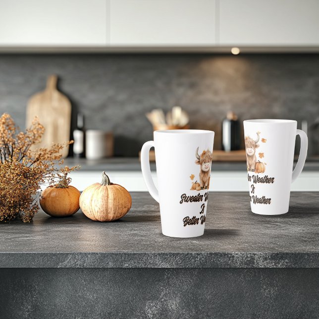 Caneca De Café Latte Vaca das Terras Altas do outono (Criador carregado)